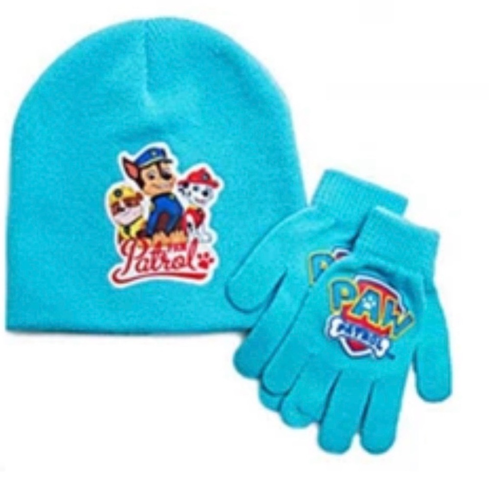 Nickelodeon Paw Patrol Toddler Girls Turquoise Knit Hat & Matching Gloves NWT